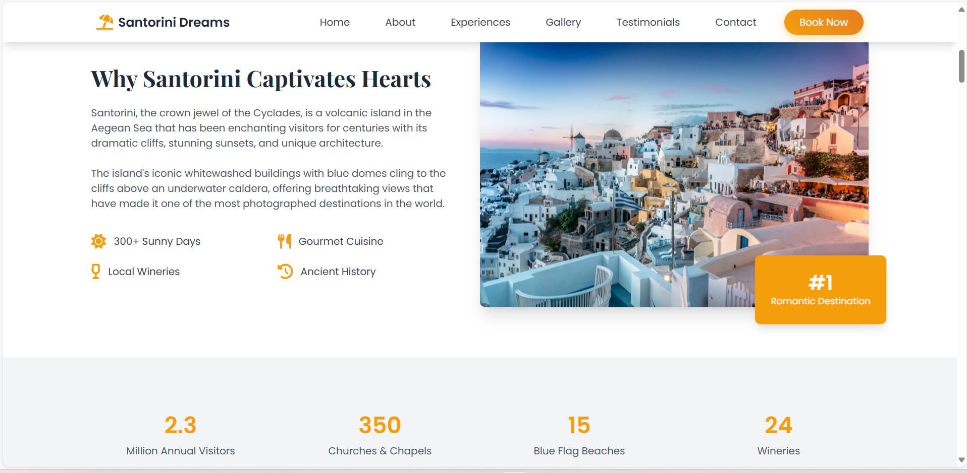 Santorini Dreams Travel Landing Page